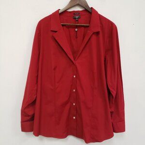 Talbots Womens Button Up Top Size 18W Cherry Red Long Sleeve Old Money Office